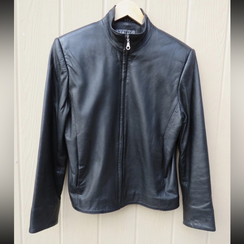 Versace Black Leather Jacket womens M